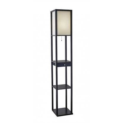 Изображение Black Wood Finish Floor Lamp with Display Shelf and Storage Drawer