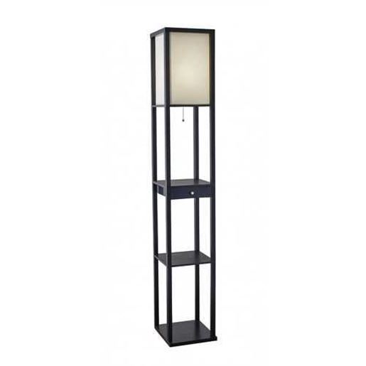 Изображение Black Wood Finish Floor Lamp with Display Shelf and Storage Drawer