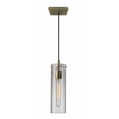 Изображение Clear Glass Cylinder Shade with Vintage Filament Bulb Antique Brass Metal Pendant