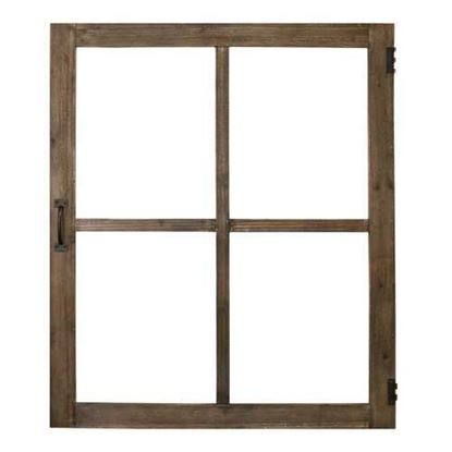 Image de Walnut Wood Windowpane Wall Decor with Metal Hinges