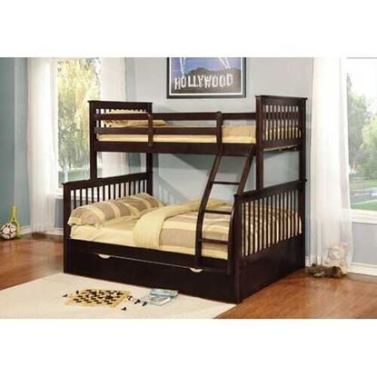 Изображение Contemporary Brown Finish Twin over Full Bunk Bed with Trundle