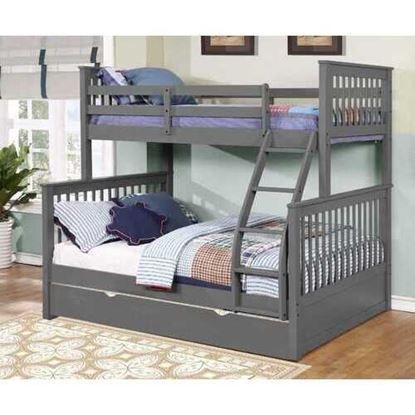 Picture of Contemporary Grey Finish Twin over Full Bunk Bed with Trundle