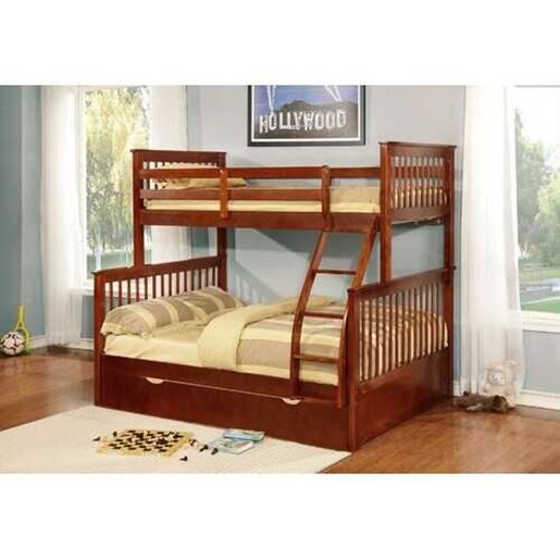 Изображение Contemporary Walnut Finish Twin or Full Bunk Bed with Trundle