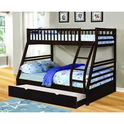 Picture of Contemporary Dark Brown Finish Twin over Full Bunk Bed with Trundle