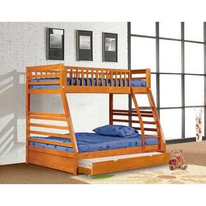 Picture of Contemporary Oak Finish Twin over Full Bunk Bed with Trundle