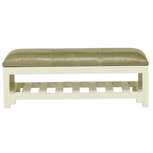 Picture of 48" X 16" X 16" Off White Wood Leather Bench