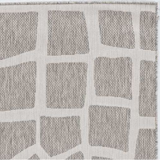 Picture of 8' Round Ivory or Grey Abstract Tiles Indoor Outdoor Area Rug