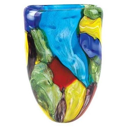 图片 11" MultiColor Glass Art Oval Vase