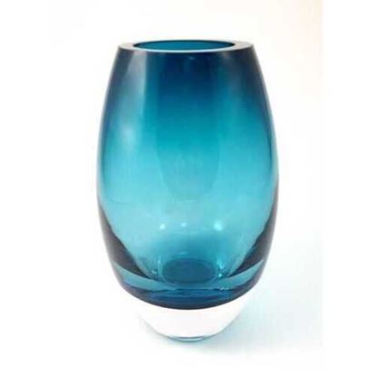 Picture of 9" Mouth Blown Crystal Peacock Blue Crystal Vase