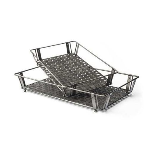 Picture of Set of 2 Grey Metal Accent Trays With Woven Bottom And Open Sides