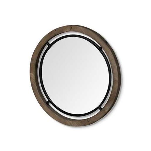 Picture of 24" Brown Wood and Black Metal Frame Wall Mirror