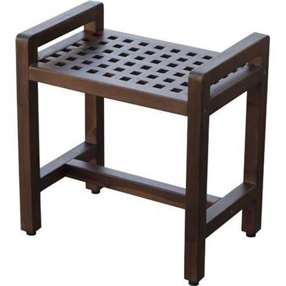 Picture of Rectangular Teak Lattice Pattern Shower or Outdoor Bench in Brown Finish