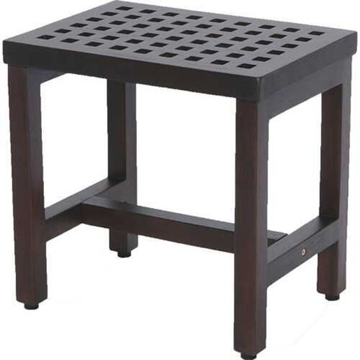 Picture of Compact Rectangular Teak Lattice Pattern Shower or Outdoor Bench in Brown Finish