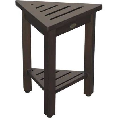 Picture of 18" Teak Corner Shower Stool or Bench with Shelf in Brown Finish