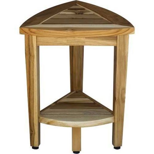 Picture of Compact Teak Corner Shower or Outdoor Bench with Shelf in Natural Finish