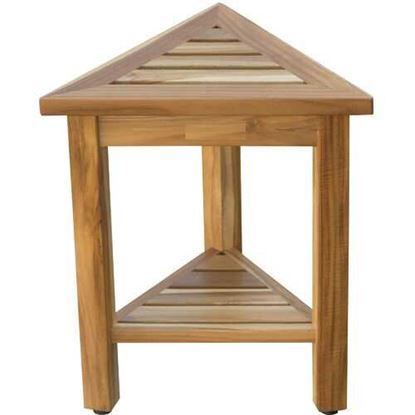 Picture of 18" Teak Corner Shower Stool or Bench with Shelf in Natural Finish