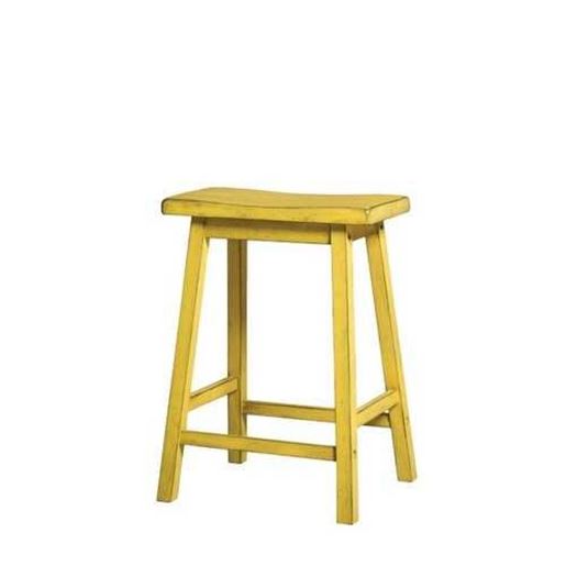 Picture of Set of 2 24" Distressed Yellow Finish Saddle Seat Backless Stools