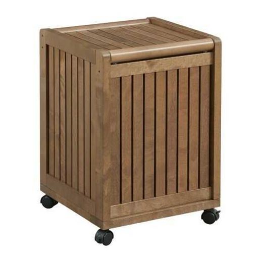 Picture of Chestnut Solid Wood Rolling Laundry Hamper with Lid