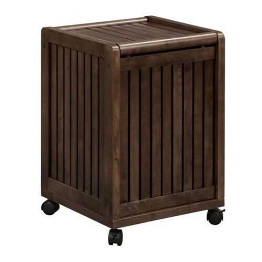 Picture of Espresso Solid Wood Rolling Laundry Hamper with Lid