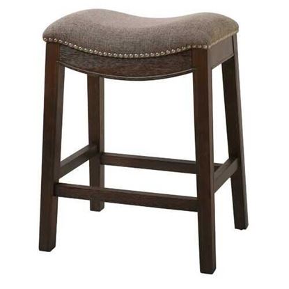 Изображение Counter Height Saddle Style Counter Stool with Taupe Fabric and Nail head Trim