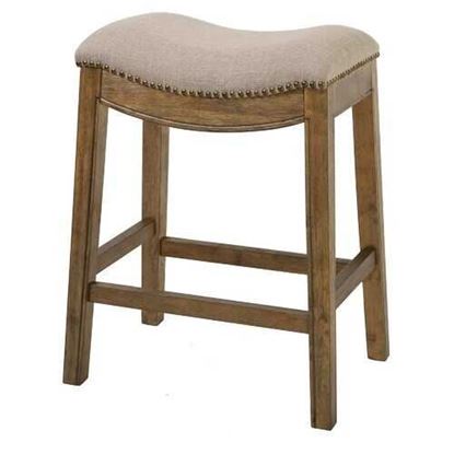 Изображение Counter Height Saddle Style Counter Stool with Cream Fabric and Nail head Trim