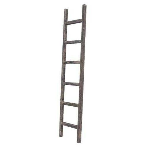 Изображение 6 Step Rustic Smoky Black Wood Ladder Shelf