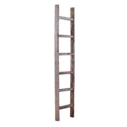 Picture of 7 Step Rustic Weathered Gray Wood Ladder Shelf