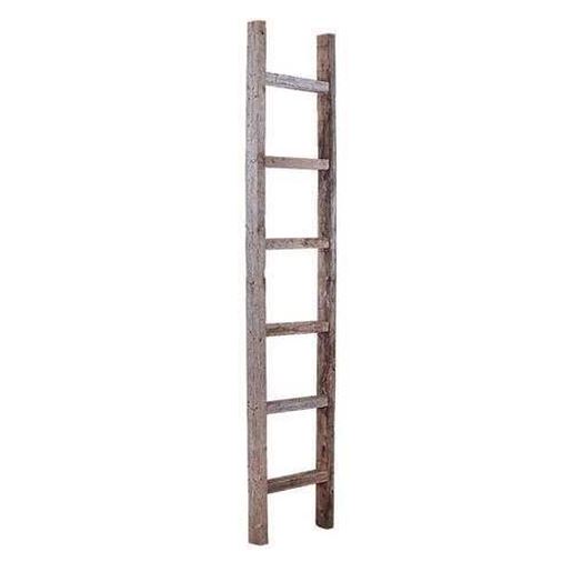 Изображение 7 Step Rustic Weathered Gray Wood Ladder Shelf