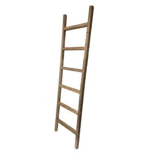 Picture of 6 Step Rustic Weathered Grey Wood Ladder Shelf