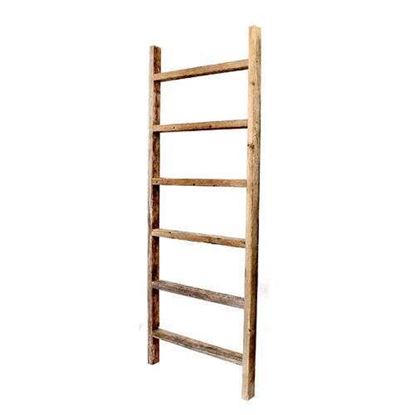 Изображение 6 Step Rustic Weathered Grey Wood Ladder Shelf