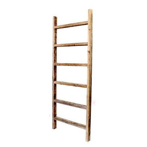 Picture of 6 Step Rustic Weathered Grey Wood Ladder Shelf