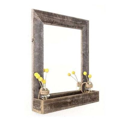 Изображение Rustic Weathered Gray Reclaimed Wood Plank Mirror with Shelf