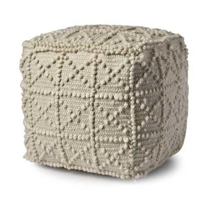 Picture of Ivory Wool Sqaure Pouf with Popcorn Detail