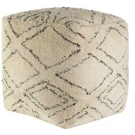 Picture of Beige Cotton Square Pouf with Argyle Pattern