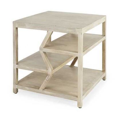 Picture of Light Brown Wooden Square Top Side Table with Multi-Level Shelf