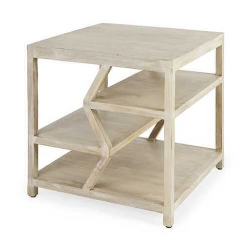 Изображение Light Brown Wooden Square Top Side Table with Multi-Level Shelf