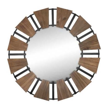 Picture of Industrial Chic Wood and Metal Round Wall Mirror