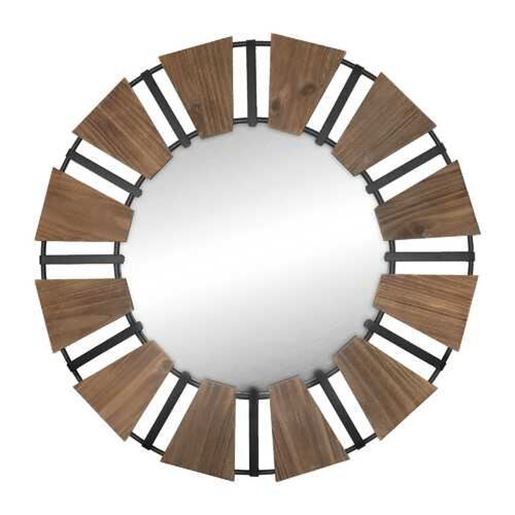 Изображение Industrial Chic Wood and Metal Round Wall Mirror