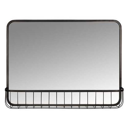 Picture of Black Modern Farmhouse Metal Wall Mirror with Basket