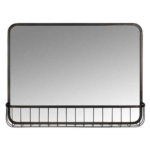 Изображение Black Modern Farmhouse Metal Wall Mirror with Basket