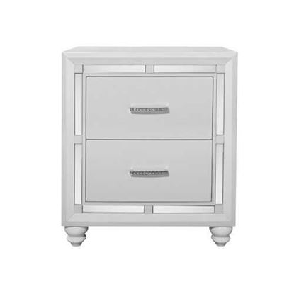 Image de White Tone Nightstand with 2 Drawer  Mirror Trim Accent