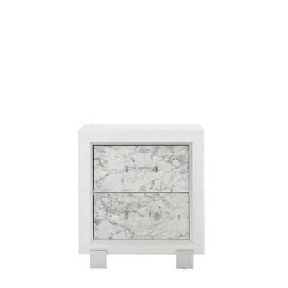 Picture of Modern White Nightstand with 2 Faux Marble Detailed Front Drawer.