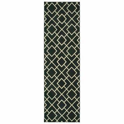 Picture of 8' Black Ivory Machine Woven Geometric Diamonds Indoor Runner Rug