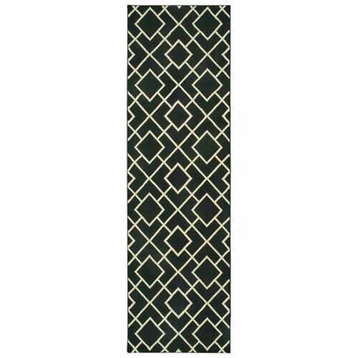 Picture of 8' Black Ivory Machine Woven Geometric Diamonds Indoor Runner Rug