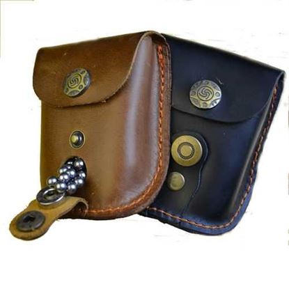 Picture of Top Larer Leather Fishing Accessories Bag for Steel Balls Bag Case Pouch Holster