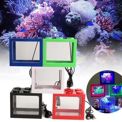 Picture of Mini USB LED Light Clear Fish Tank Mini Aquarium Box Bettas Office Desktop Decor