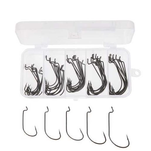 Picture of LEO 50pcs/lot 5 Sizes High-carbon Steel Fishing Hook Worm Frog Lure Hooks Bait Hooks With Box