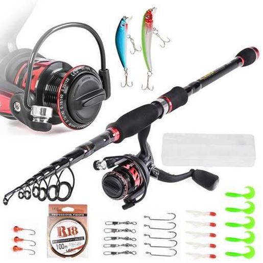 Picture of LEO T27772-4 Fishing Tool Carbon Casting Telescopic Fishing Rod Fishing Lure Fishing Reel Combos 4 Pieces