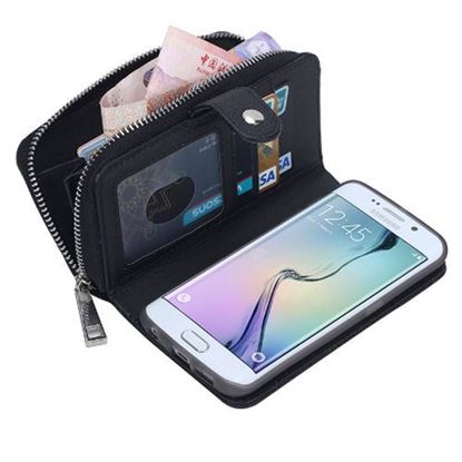 Picture of Litchi Grain Wallet Case Card Zipper Leather Case Phone Cover for Samsung Galaxy S6 Edge