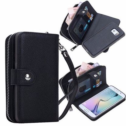 Picture of Litchi Grain Leather Wallet Case Removable Zipper Card-slot Case for Samsung Galaxy S6 Edge Plus